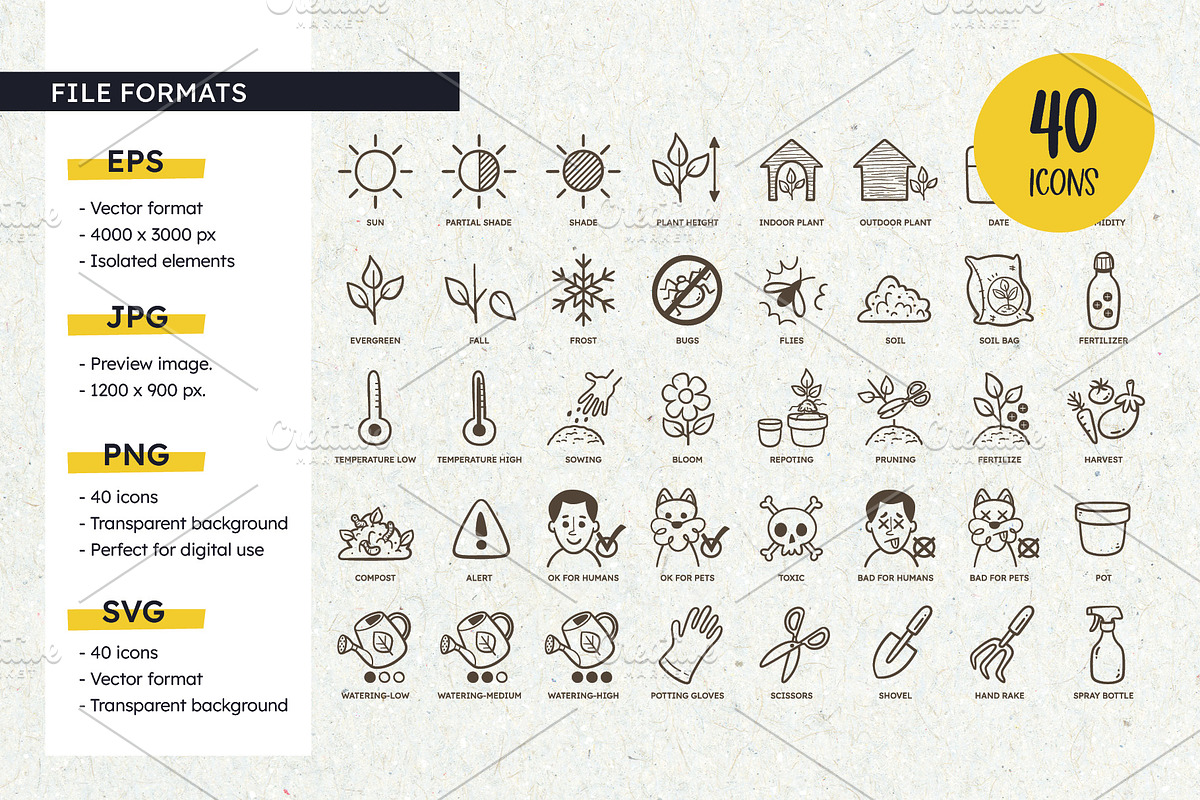 Plant Care Doodle Icons, an Outline Icon by insemar (Photo 3 of 4)
