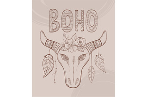 bull skull boho, an Object Illustration by studiogstock