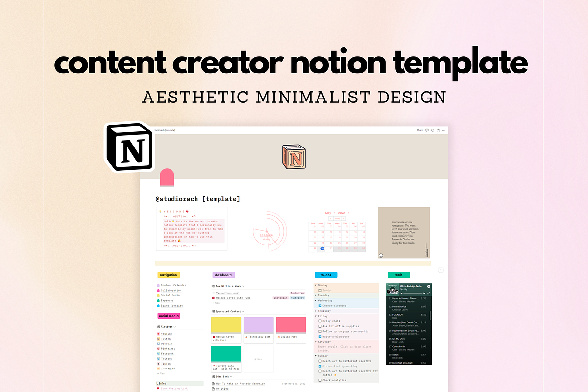 Content Creator Notion Template, a Social Media Template by studiorach (Photo 1 of 6)
