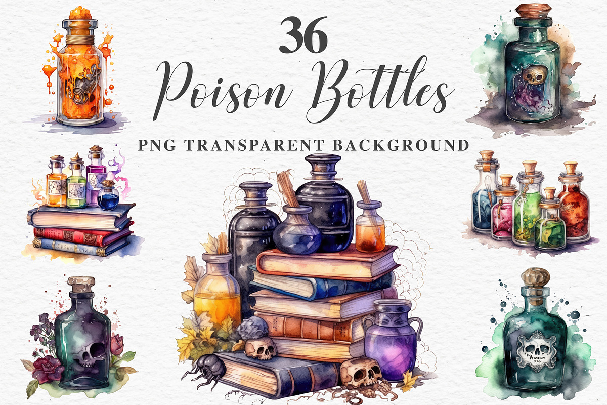 Witch Poison Bottles Scary Halloween, a Seasonal Illustration by Rabbit Heart (Photo 1 of 10)
