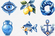 Blue Summer Mediterranean Clipart, an Illustration by Black Bird Studio (Thumbnail 6 of 6)