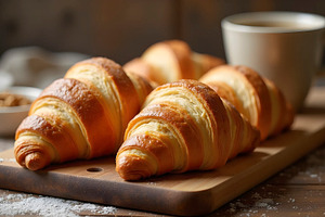 Freshly Baked Croissants On Rustic W, a Photo by LOGOCREATIVE