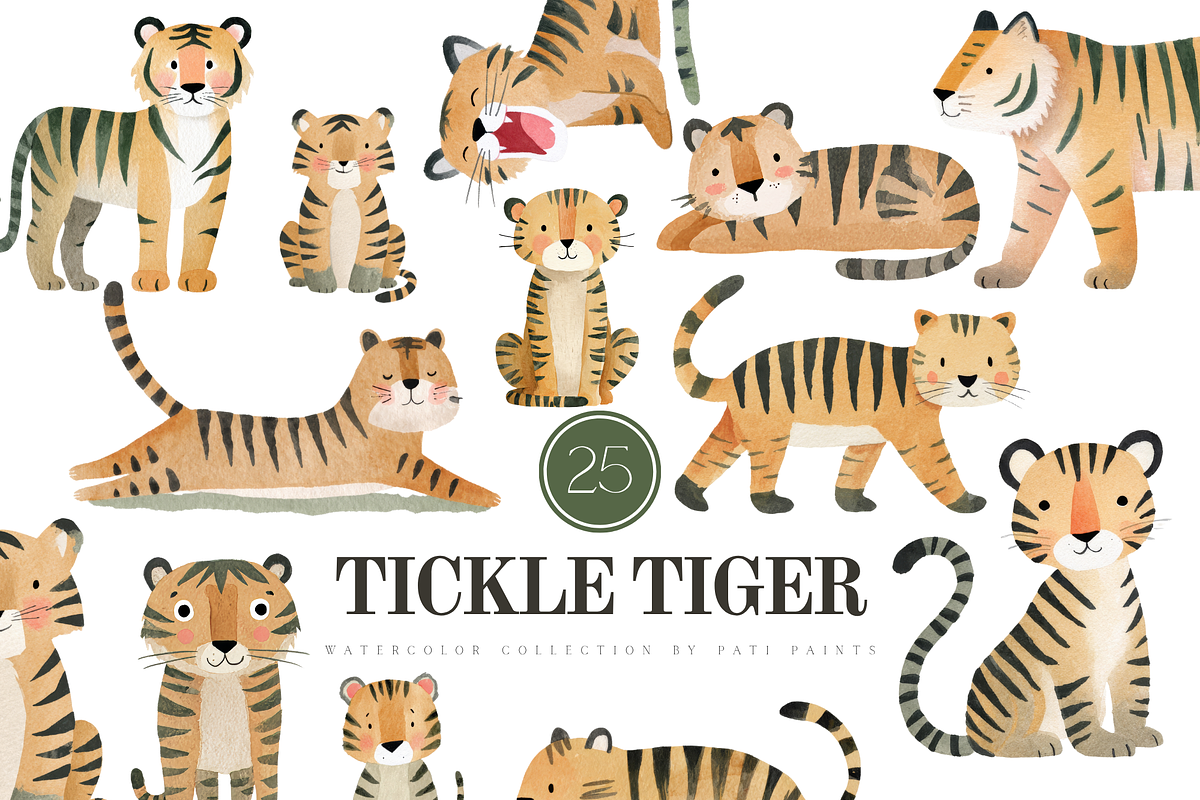Tiger Clipart Set, a Decorative Illustration by Pati Paints (Photo 1 of 11)