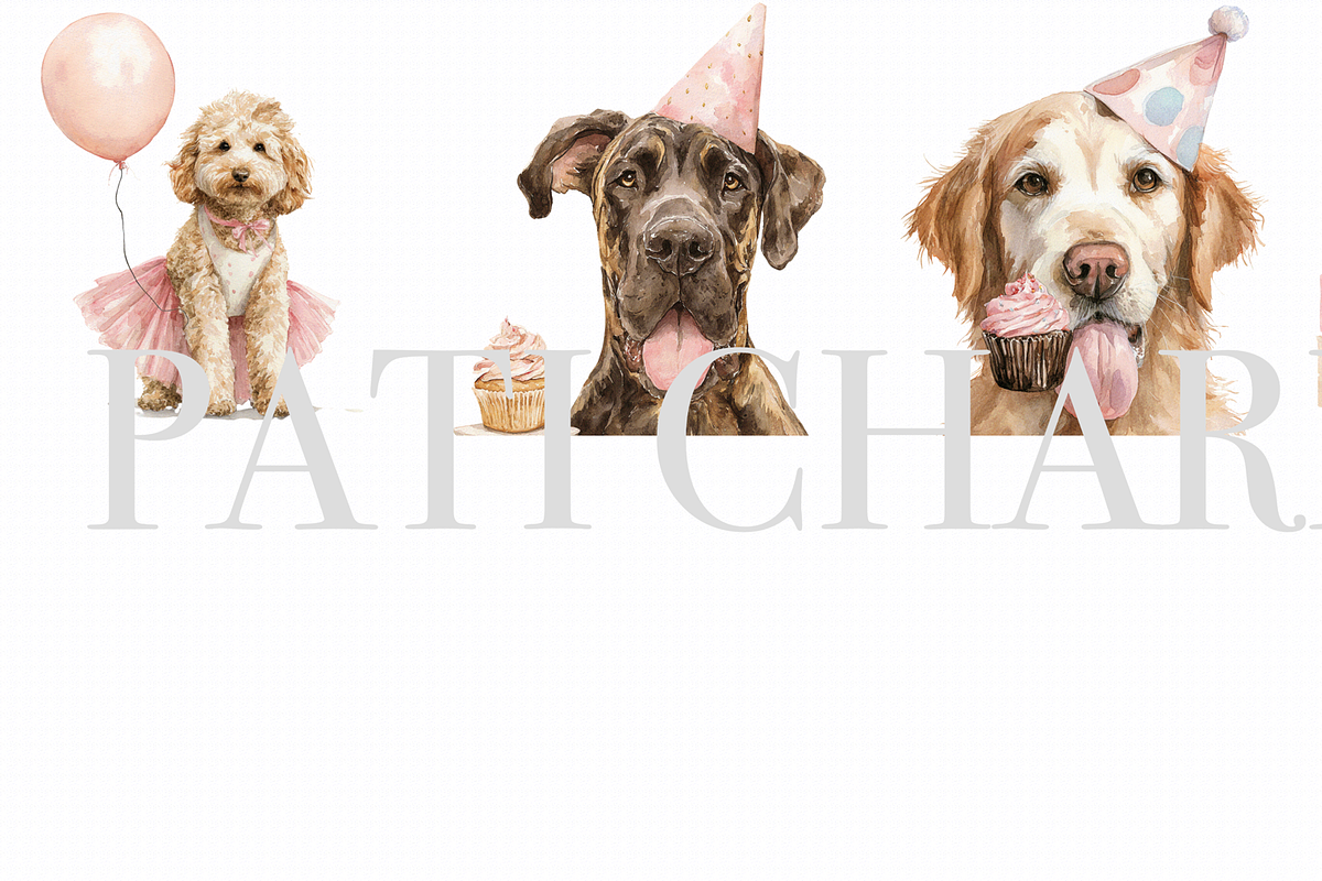 40 Birthday Dog Clipart PNGs, an Animal Illustration by Pati Charm Studio (Photo 3 of 9)