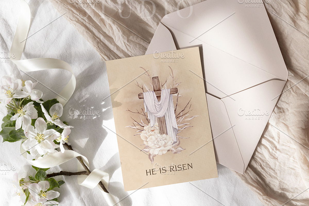 Easter Card Cross Art He Is Risen, a Card Template by PawGraphic (Photo 5 of 10)