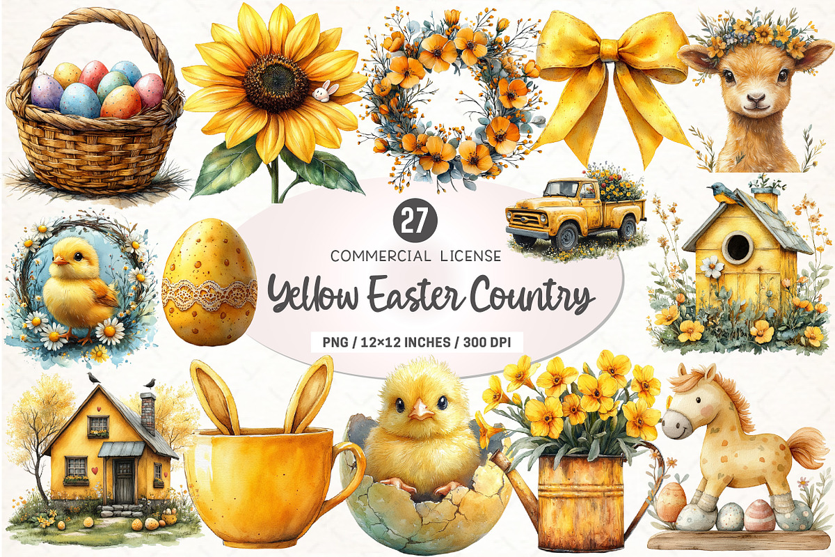 Yellow Easter Country Clipart PNG, an Illustration by SinaCreation (Photo 1 of 4)