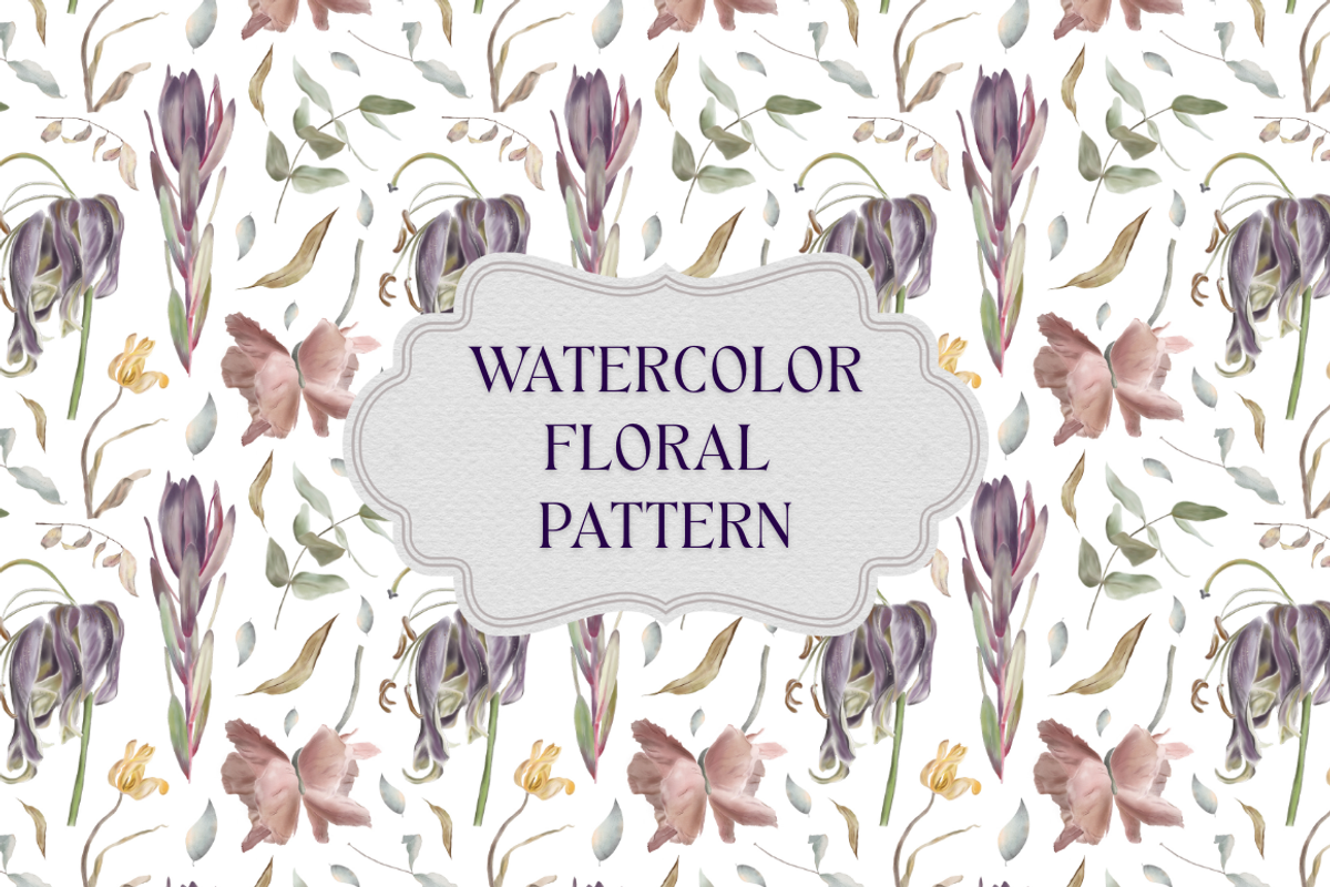 Watercolor flowers pattern, a Pattern Graphic by Kate Creative Studio (Photo 1 of 5)
