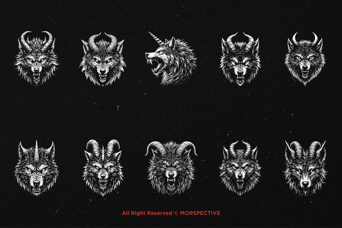 10 Bundle Dark Art Wolf Horn Scary, an Illustration by Morspective (Photo 6 of 7)