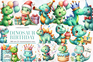 Cute Watercolor Dinosaur Birthday, an Illustration by Designworld