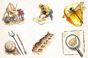 Fossil Explorers Watercolor Clipart, an Illustration by DreamCafeArt (Thumbnail 2 of 6)
