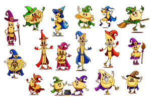 Groovy Halloween pasta wizards, a Food Illustration by Vector Tradition