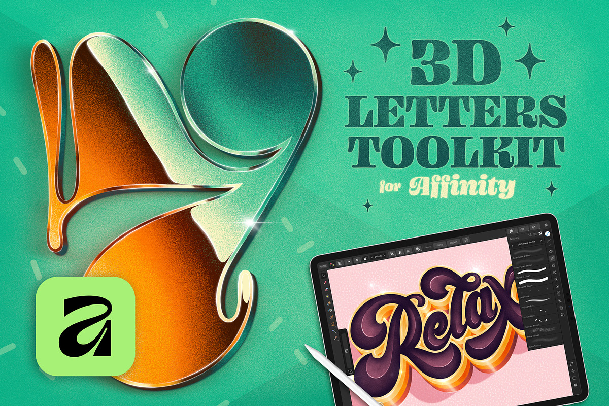 3D Letters Toolkit for Affinity, a Brush Add-On by Aurelie Maron (Photo 1 of 7)
