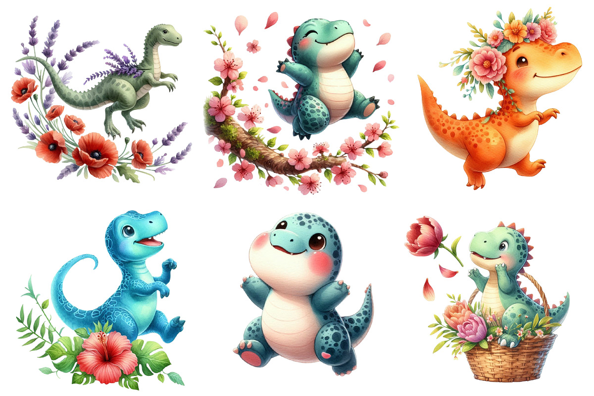 Dinosaurs Watercolor Clipart, an Illustration by Designworld (Photo 4 of 6)