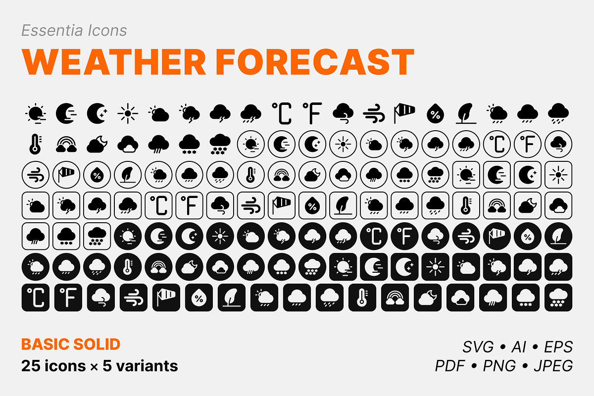 Weather forecast icons (Solid), a Solid Icon by Totto House (Photo 2 of 3)