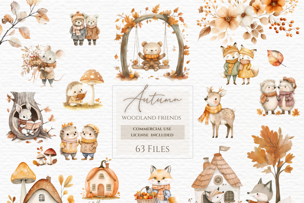 Watercolor clipart autumn friends, an Animal Illustration by Invite to Clipart (Photo 1 of 6)