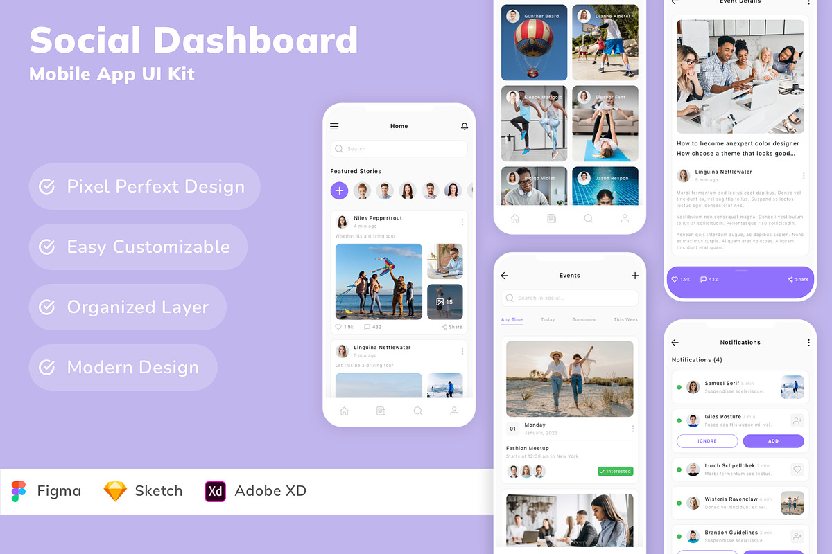 Social Dashboard Mobile App UI Kit, an UI Kit Template by Betush