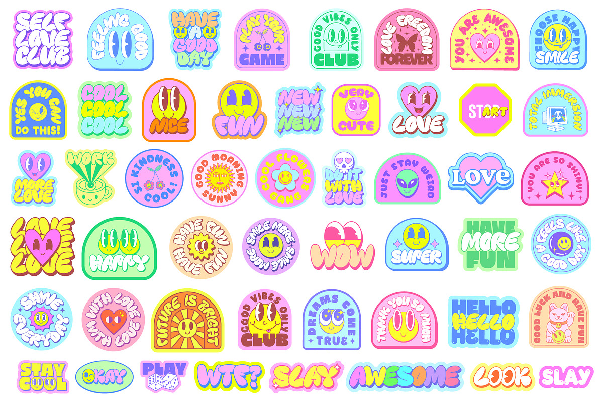 FEEL GOOD STICKERS PACK Y2K DESIGN, an Object Graphic by craftlove (Photo 2 of 10)