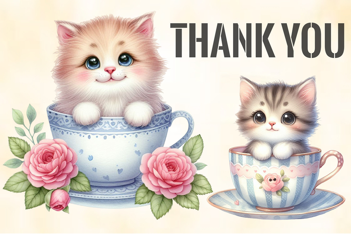 Watercolor Cute Kitten Teacup Clipar, an Illustration by CraftArtStudio (Photo 7 of 7)