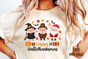 Happy Hallothanksmas Pigs PNG, an Illustration by DreamArtGraphic