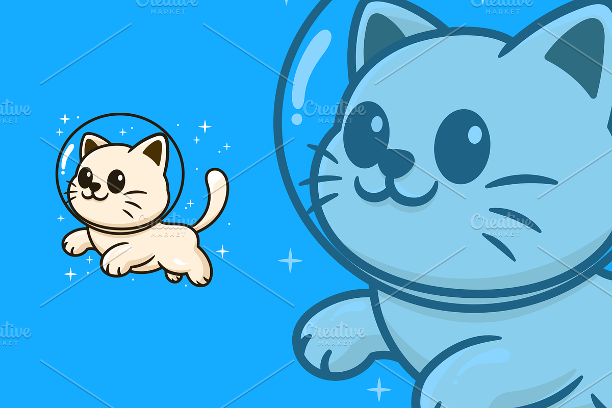 Cute astronaut cat floating cartoon, an Animal Illustration by garistipis