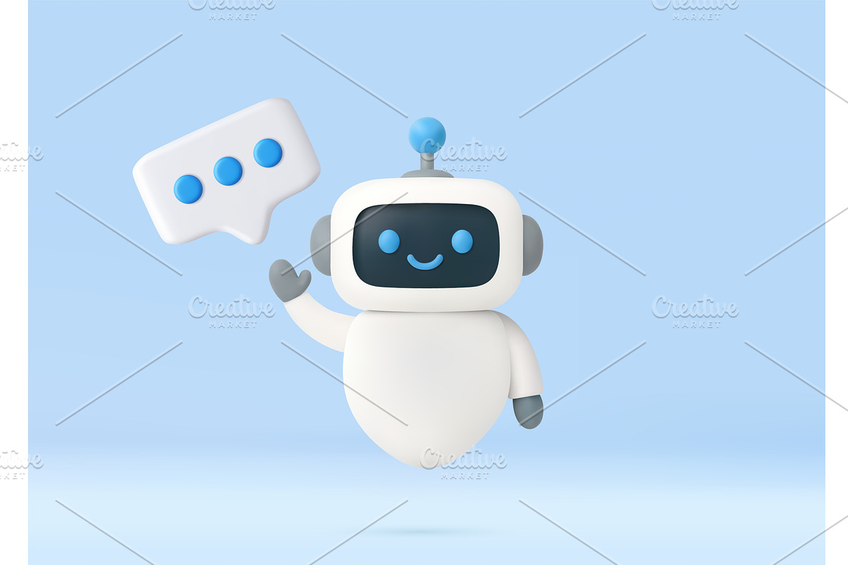 3D robot with speech bubble., a Technology Illustration by ModVector