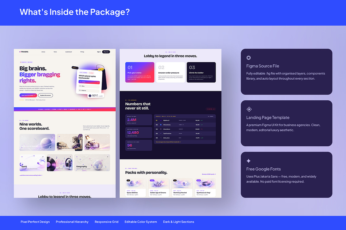 Trivia Quiz Game Landing Page, an UI Kit Template by Pitchlook.Studio (Photo 3 of 3)