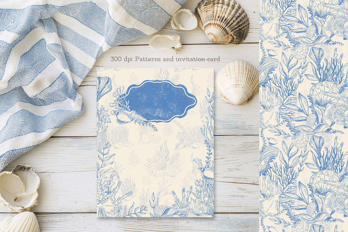Blue Toile Ocean Set, a Texture Illustration by AlenaVlasko stock Market (Photo 4 of 7)