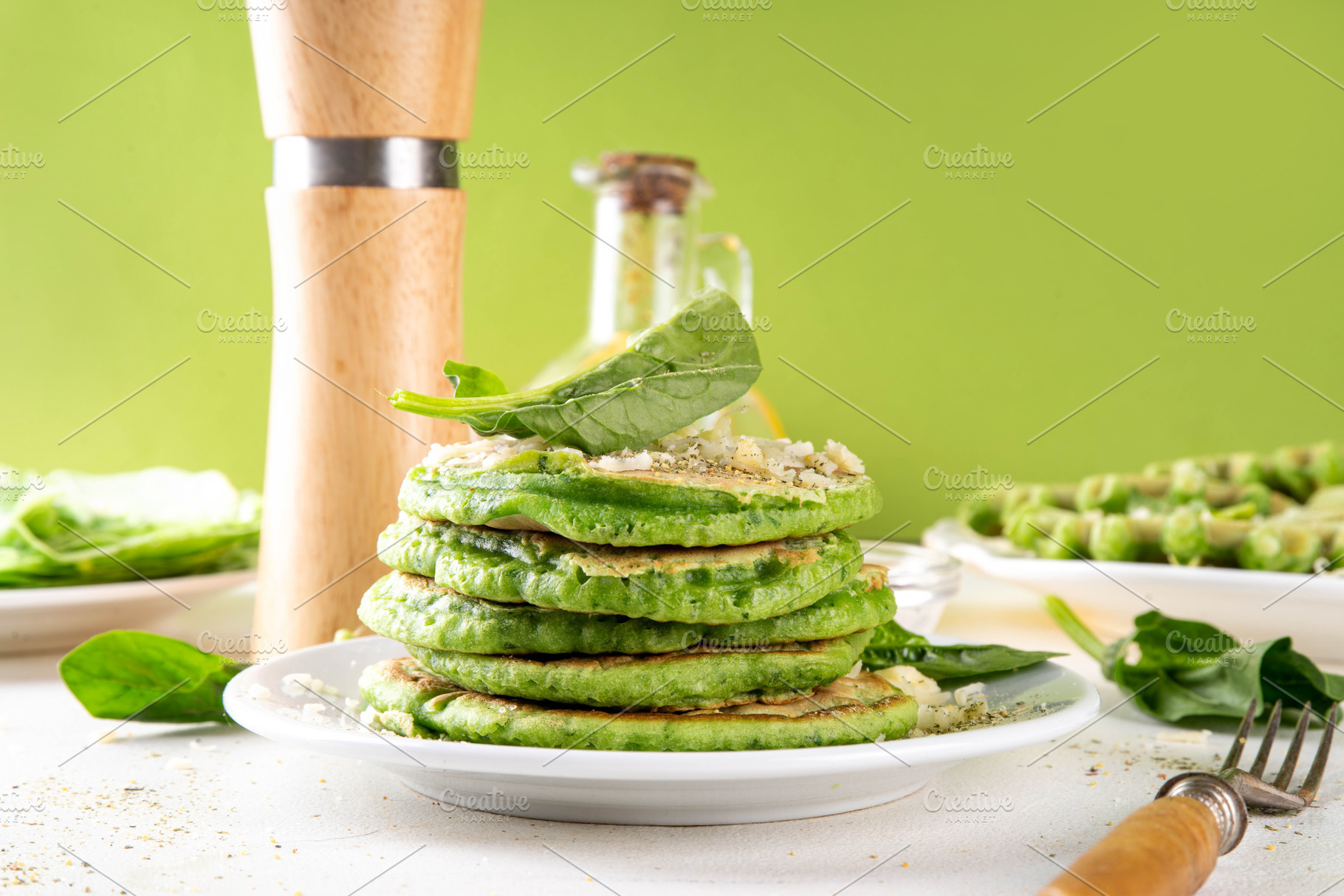 Stack Of Tasty homemade Spinach Pancakes, a Food & Drink Photo by Rimma