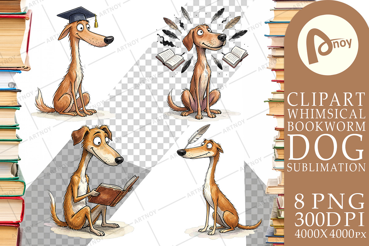 Bookworm Dog Sublimation PNG, an Animal Illustration by Artnoy (Photo 16 of 18)