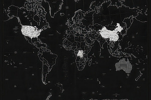 World map dark theme USA China Austr, an Abstract Photo by Pixeness Studio