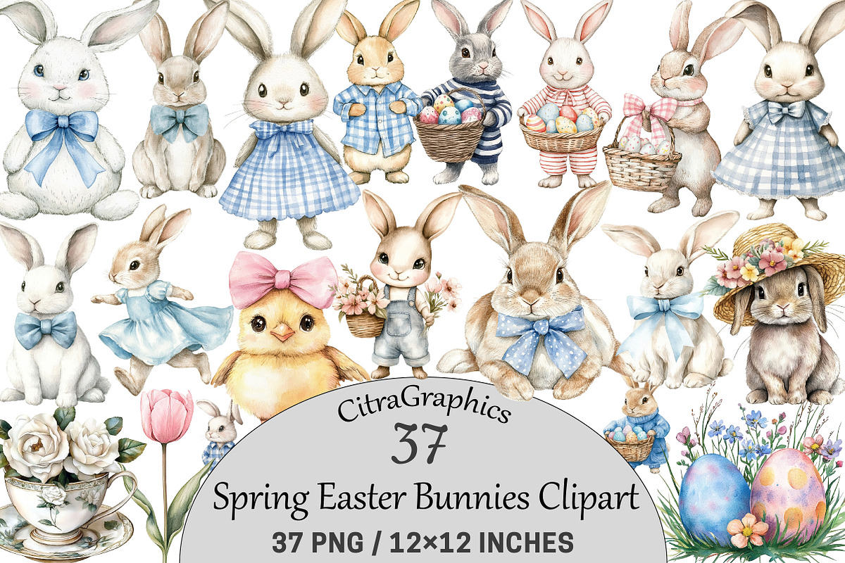 Spring Easter Bunnies, an Illustration by CitraGraphics (Photo 1 of 5)