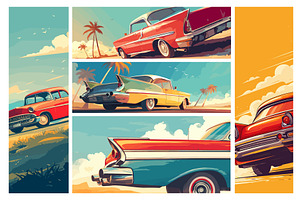 Vintage car posters. Old retro cars, an Illustration by Stock-Smart-Start