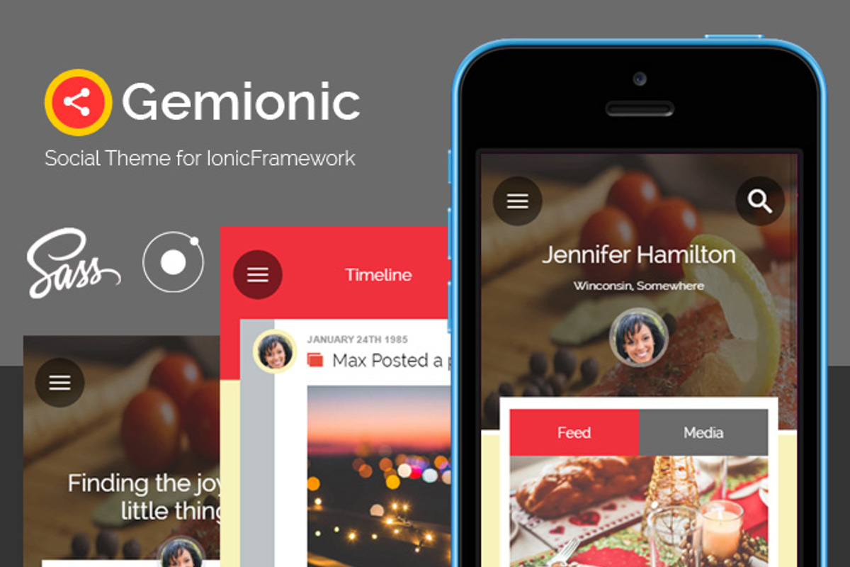Gemionic - Ionic Social app theme, a HTML Template by Audacitus (Photo 1 of 4)