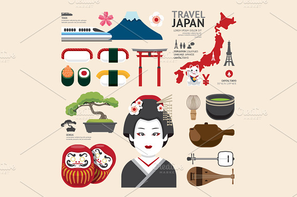 Japan Flat Icons Design Travel Conce