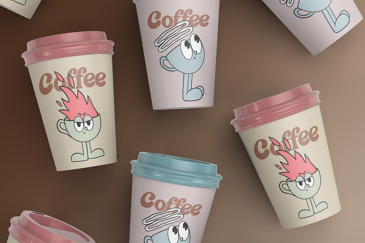 Groovy Coffee Characters Clipart, an Object Graphic by Alina Sh (Photo 5 of 8)