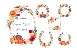 Gold Frame Orange Pumpkins Clipart