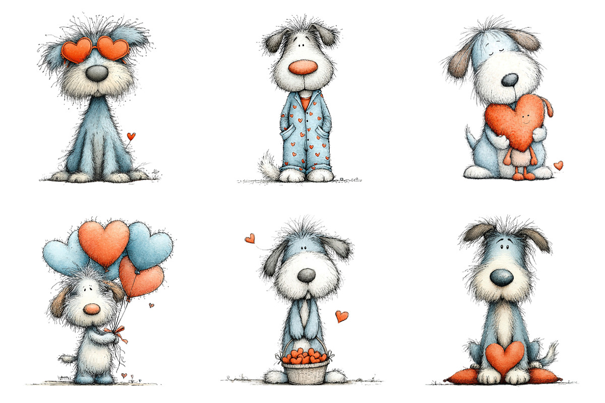 Cute Whimsical Valentine Fluffy Dogs, an Illustration by SinaCreation (Photo 4 of 11)