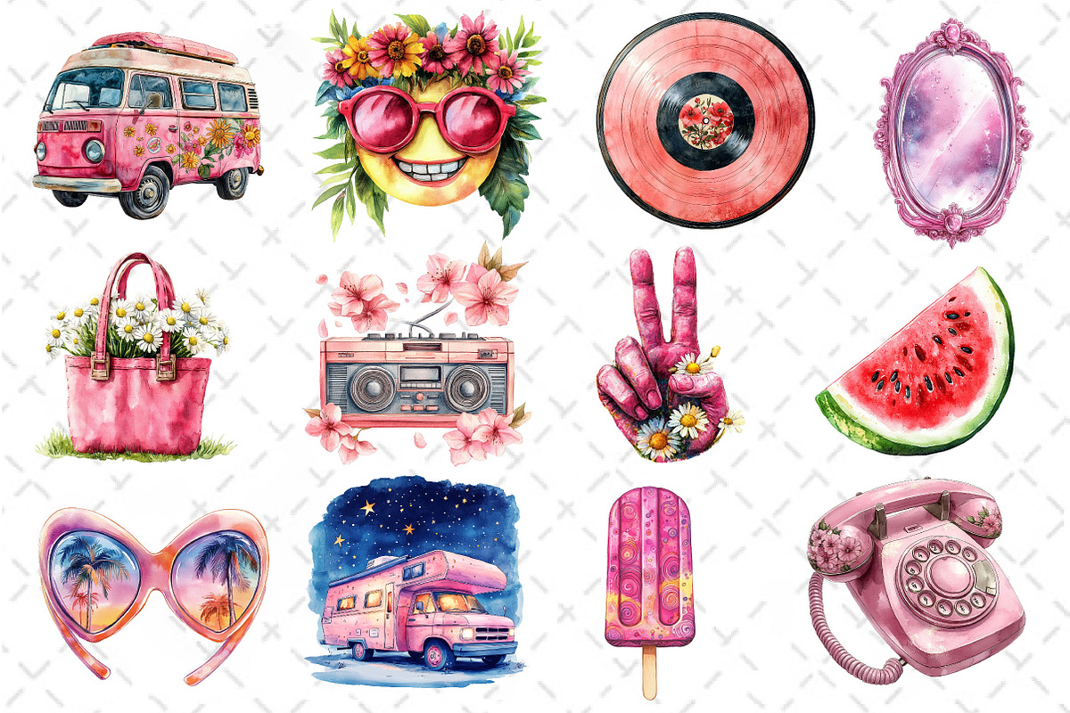 Pink Groovy Summer Clipart, an Illustration by Dream Creation (Photo 3 of 4)