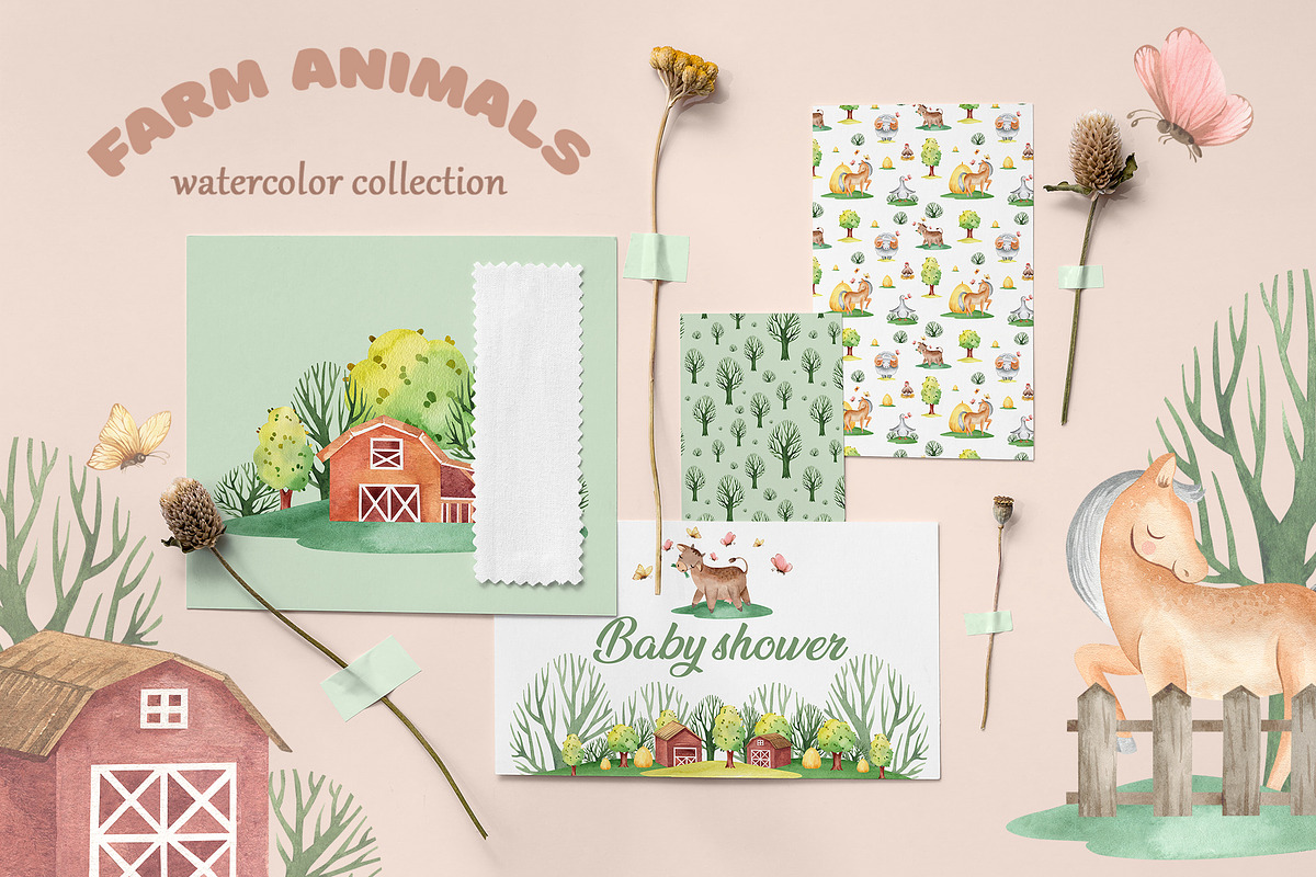 FARM ANIMALS watercolor set, an Animal Illustration by LenArt (Photo 15 of 17)