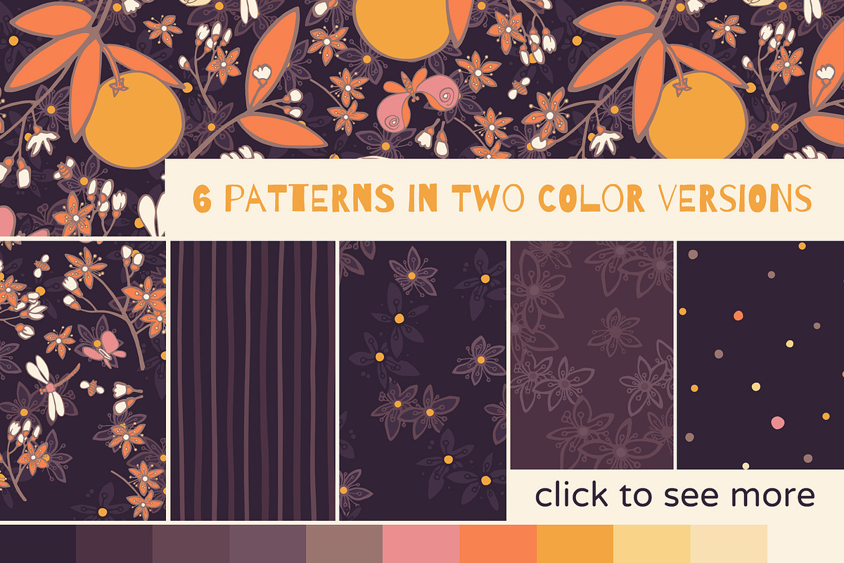 Orange garden. Set of fruit patterns, a Pattern Graphic by julianaapina (Photo 2 of 7)