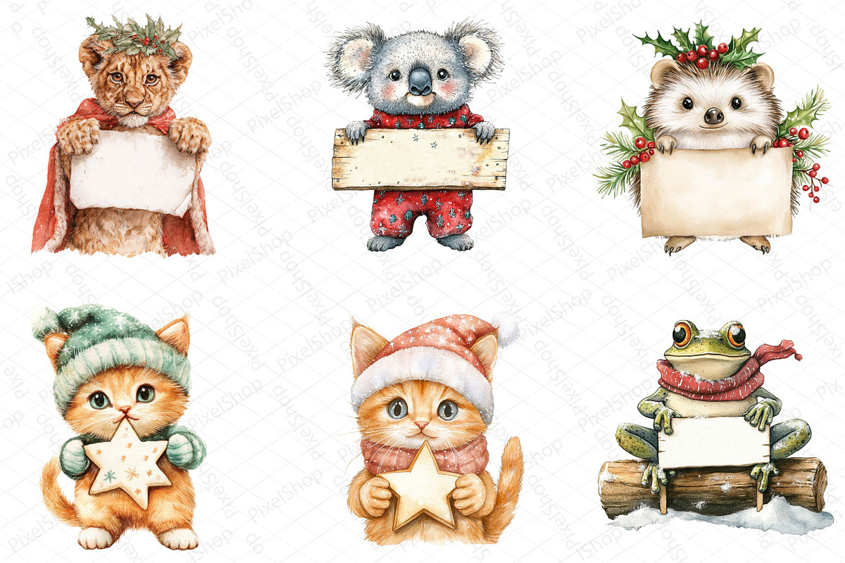 Animals Holding Merry Christmas Sign, an Illustration by DreamPrint404 (Photo 5 of 5)