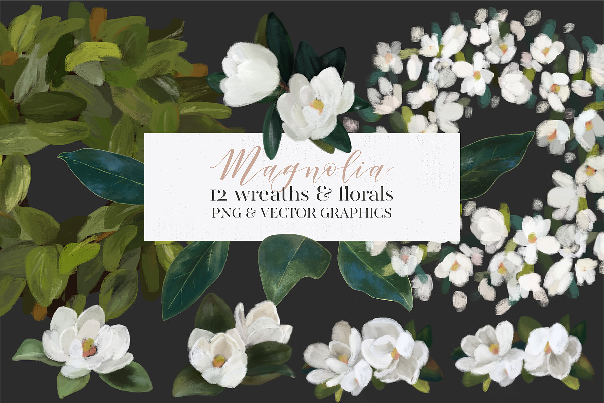 Magnolia SVG & PNG wreaths & florals, an Illustration by michLg designs (Photo 1 of 5)
