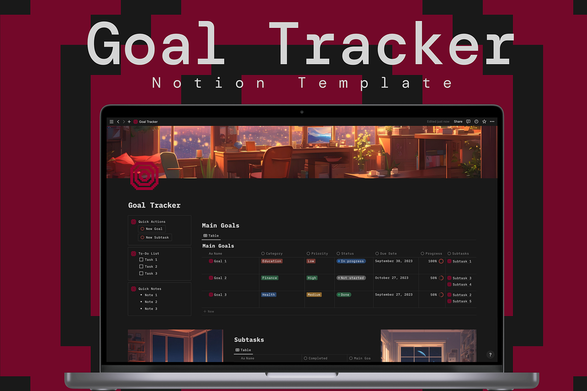 Goal Tracker Notion Template, a Templates & Theme by KristinaK3 (Photo 1 of 2)