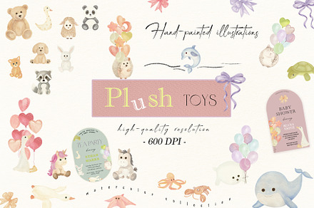 Watercolor Plush toys 600 DPI