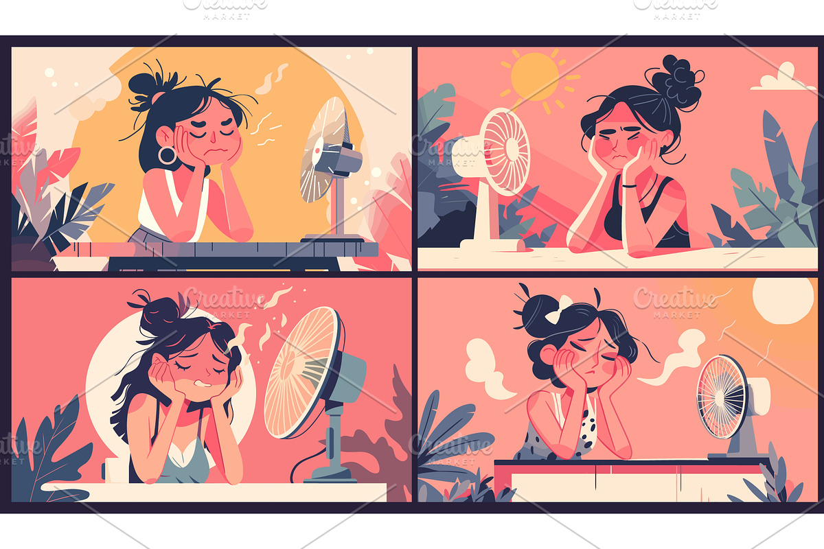 Heatstroke concept. Cartoon woman, an Object Illustration by Stock-Smart-Start