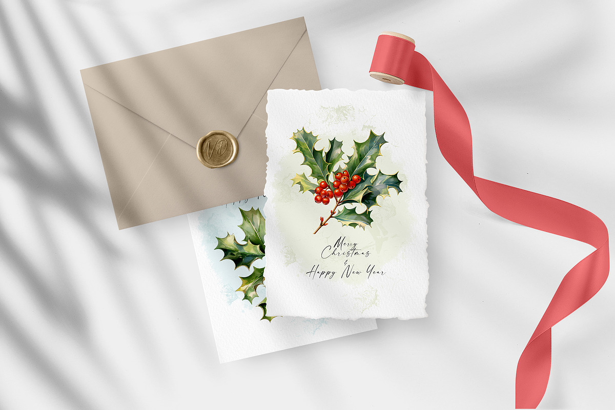 Christmas Holly Watercolor Clipart, a Decorative Illustration by Vasmila (Photo 2 of 6)