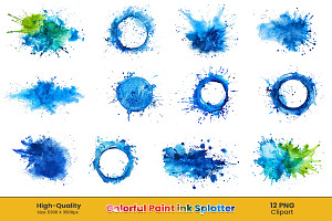 Watercolor Blue Ink Paint Splatter