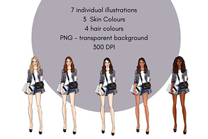 Girls In Shorts Fashion Clipart Set