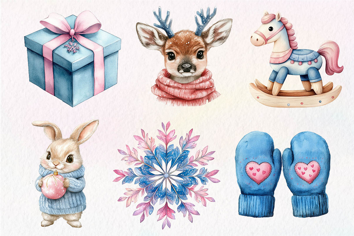 Pink and Blue Christmas Clipart, an Illustration by Dream Creation (Photo 2 of 7)