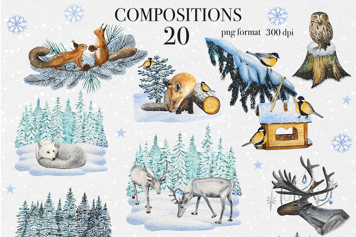 Winter Animal Watercolor Clipart Set, an Animal Illustration by DiashaArt (Photo 3 of 22)